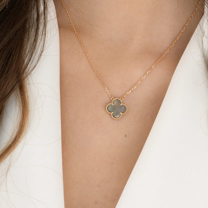 [Regal Jewels]CLOVER 15MM  GRAY MOTHER OF PEARL NECKLACE