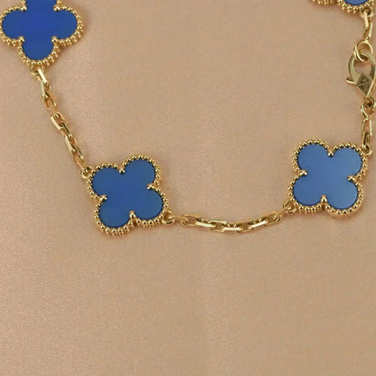 [Regal Jewels]CLOVER 5 MOTIFS BLUE AGATE BRACELET