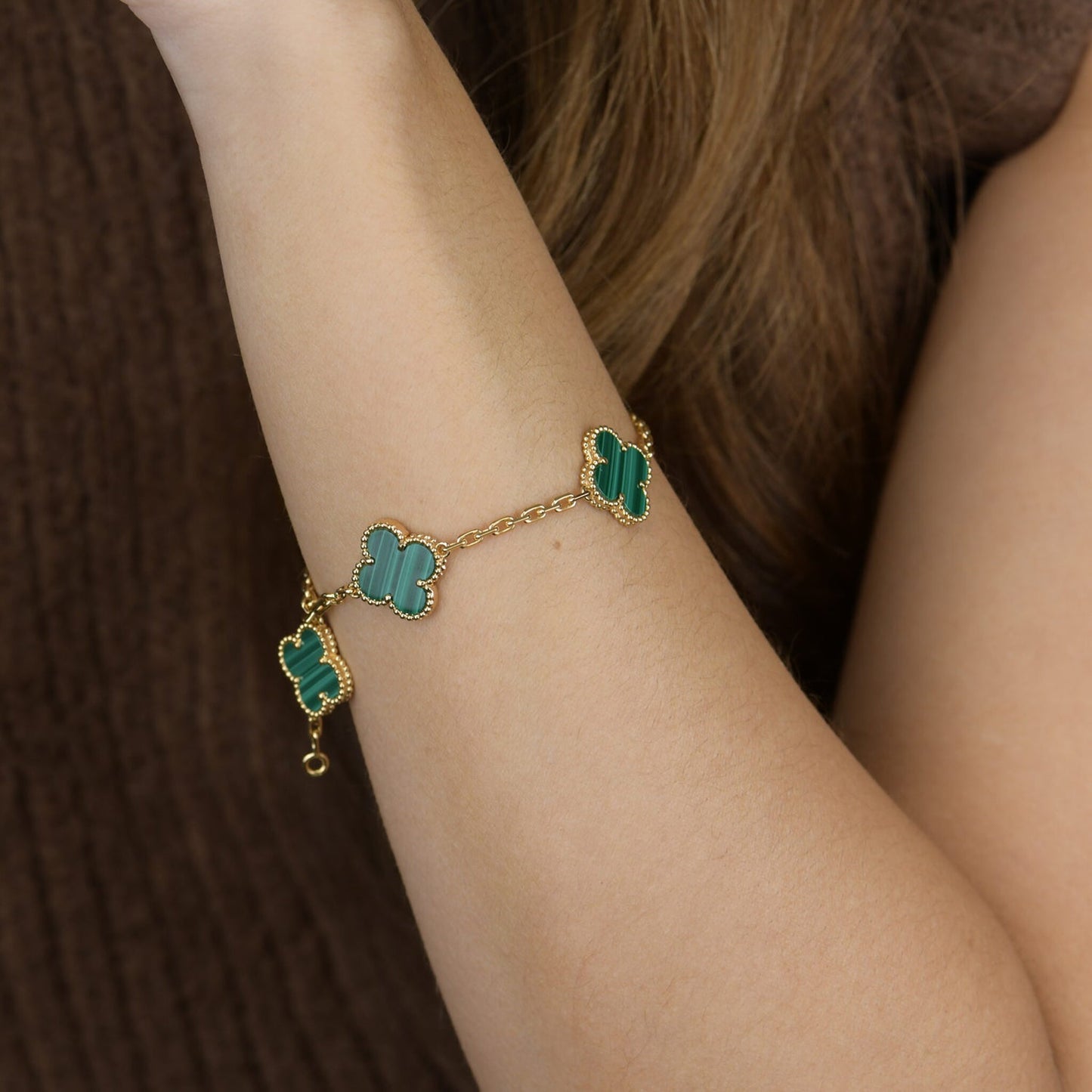 [Regal Jewels]CLOVER 5 MOTIFS MALACHITE BRACELET