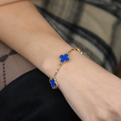 [Regal Jewels]CLOVER 5 MOTIFS BLUE AGATE BRACELET