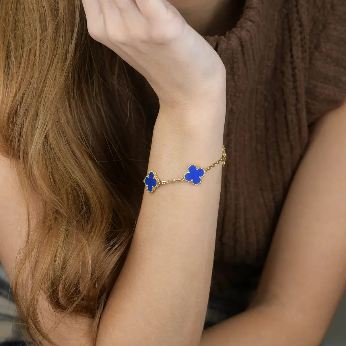 [Regal Jewels]CLOVER 5 MOTIF BLUE AGATE BRACELET COLLECTION