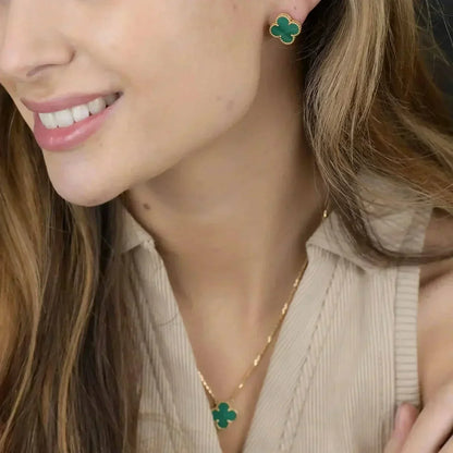 [Regal Jewels]CLOVER MINI 9.5MM MALACHITE  EARRINGS