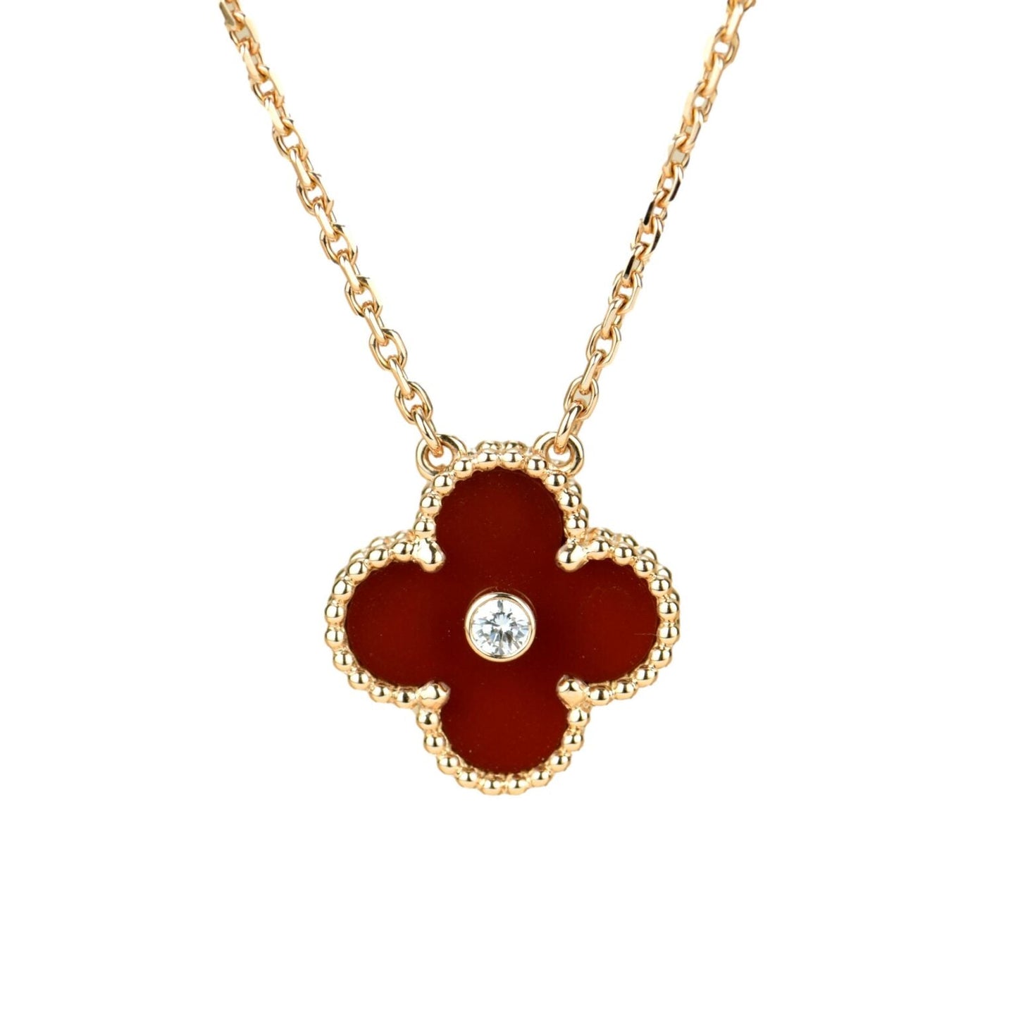 [Regal Jewels]CLOVER 15MM DIAMOND CARNELIAN NECKLACE