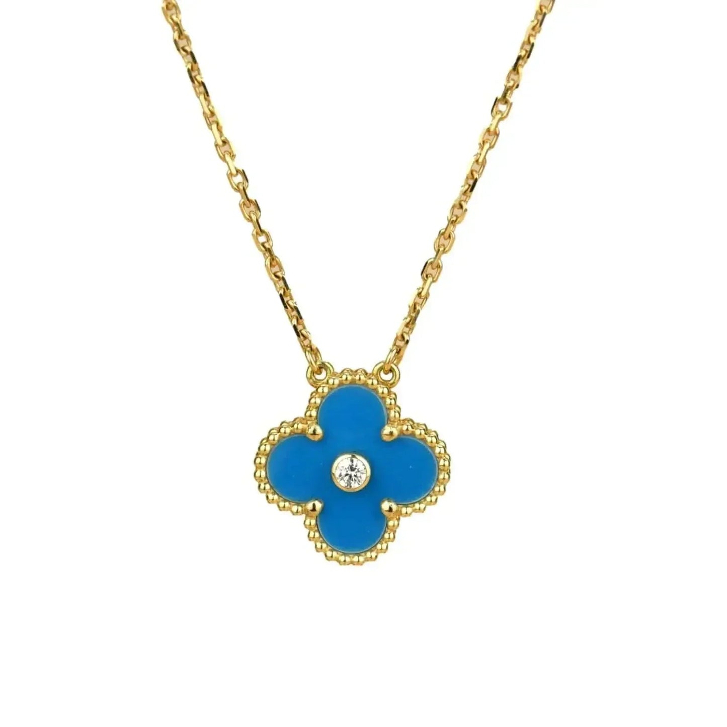 [Regal Jewels]CLOVER 15MM DIAMOND AND BLUE AGATE NECKLACE