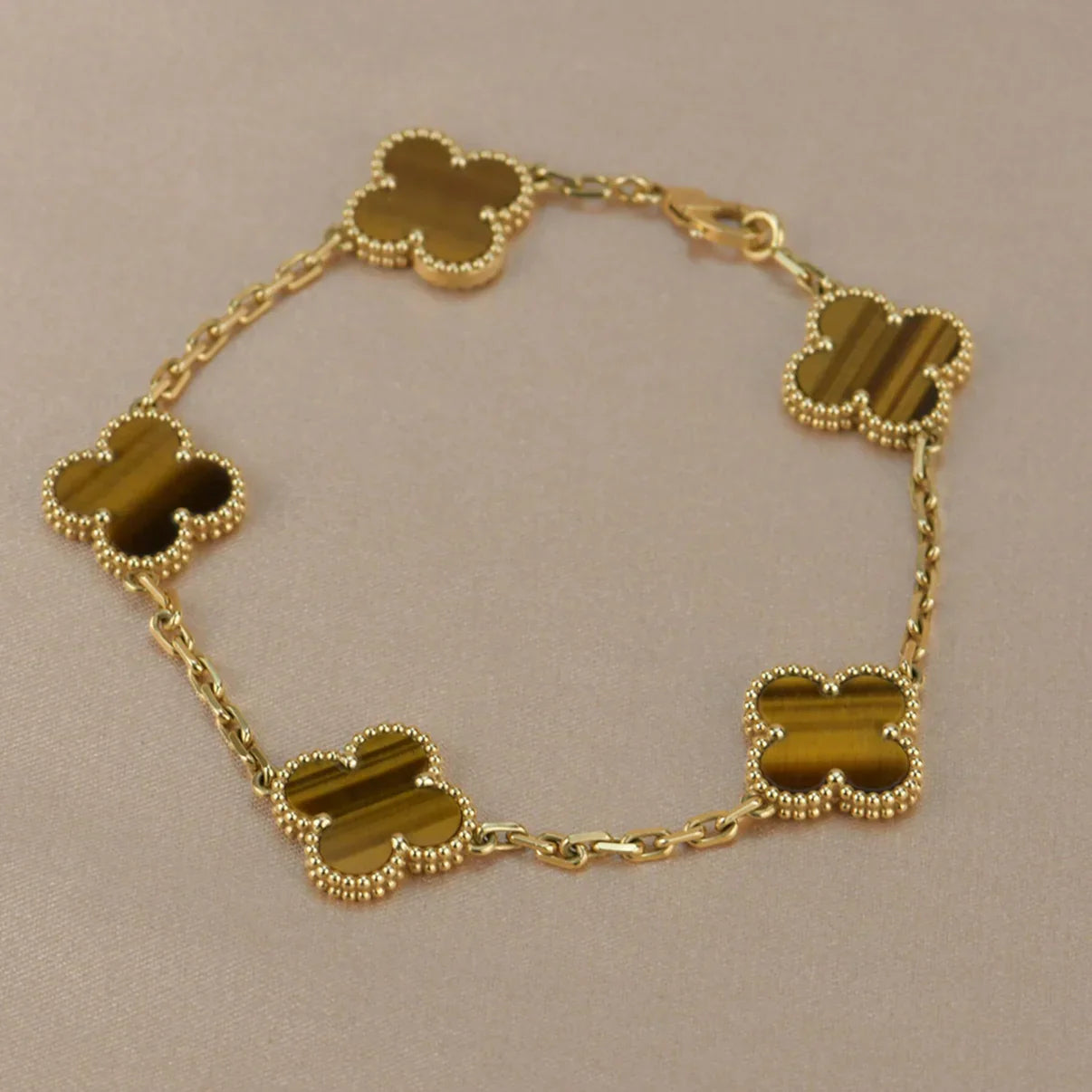 [Regal Jewels]CLOVER 5 MOTIFS TIGER EYE BRACELET COLLECTION