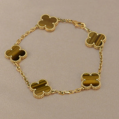 [Regal Jewels]CLOVER 5 MOTIFS TIGER EYE BRACELET COLLECTION