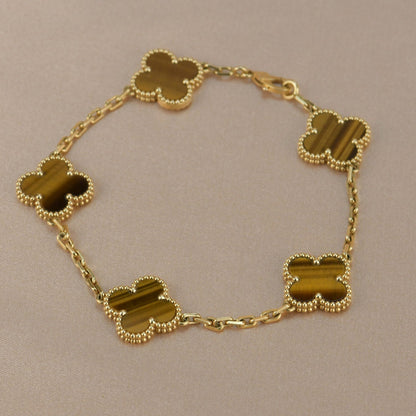 [Regal Jewels]CLOVER  5 MOTIFS TIGER EYE BRACELET
