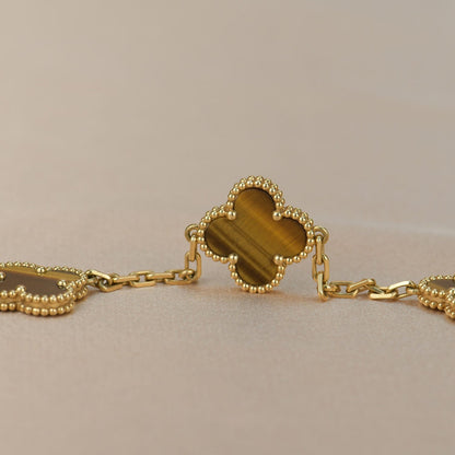 [Regal Jewels]CLOVER  5 MOTIFS TIGER EYE BRACELET