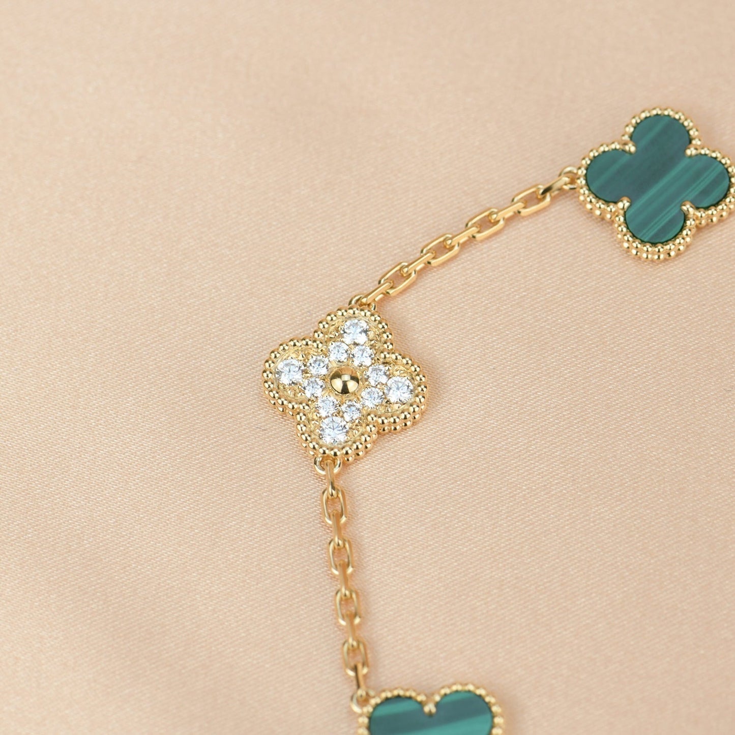 [Regal Jewels]CLOVER  5 MOTIF MALACHITE DIAMOND BRACELET