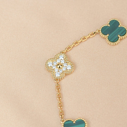 [Regal Jewels]CLOVER  5 MOTIF MALACHITE DIAMOND BRACELET