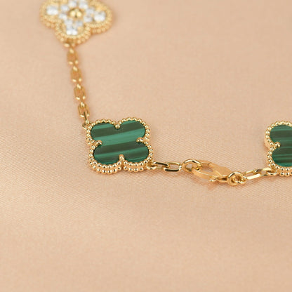 [Regal Jewels]CLOVER  5 MOTIF MALACHITE DIAMOND BRACELET