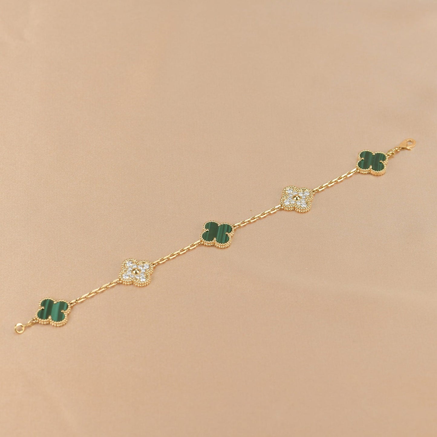 [Regal Jewels]CLOVER  5 MOTIF MALACHITE DIAMOND BRACELET