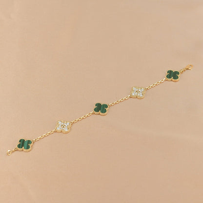 [Regal Jewels]CLOVER  5 MOTIF MALACHITE DIAMOND BRACELET