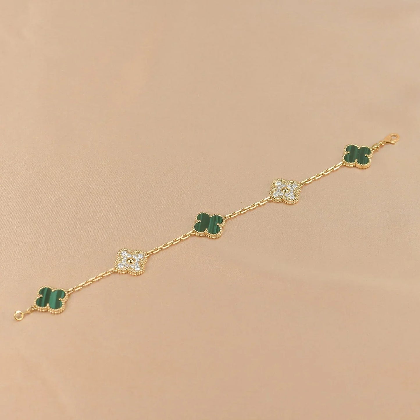 [Regal Jewels]CLOVER 5 MOTIF MALACHITE BRACELET COLLECTION