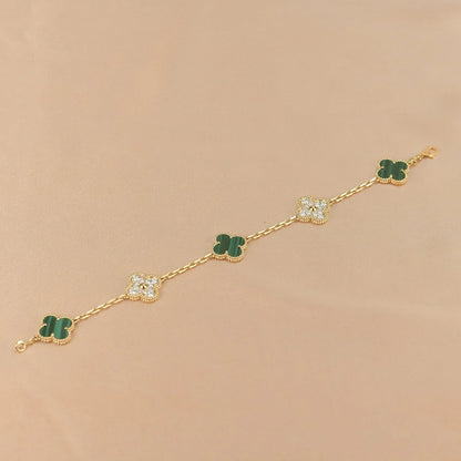 [Regal Jewels]CLOVER 5 MOTIF MALACHITE BRACELET COLLECTION