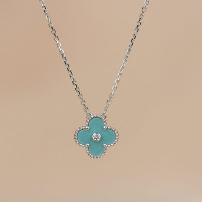 [Regal Jewels]CLOVER 15MM DIAMOND SVRES PORCELAIN  NECKLACE SILVER