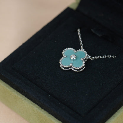 [Regal Jewels]CLOVER 15MM DIAMOND SVRES PORCELAIN  NECKLACE SILVER