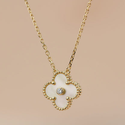 [Regal Jewels]CLOVER 15MM DIAMOND GOLD MOTHER OF PEARL NECKLACE