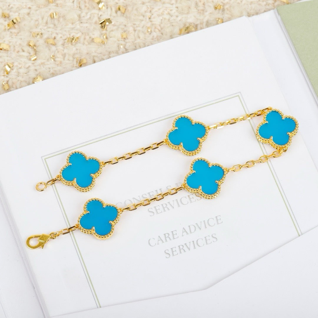 [Regal Jewels]CLOVER 5 MOTIFS TURQUOISE BRACELET