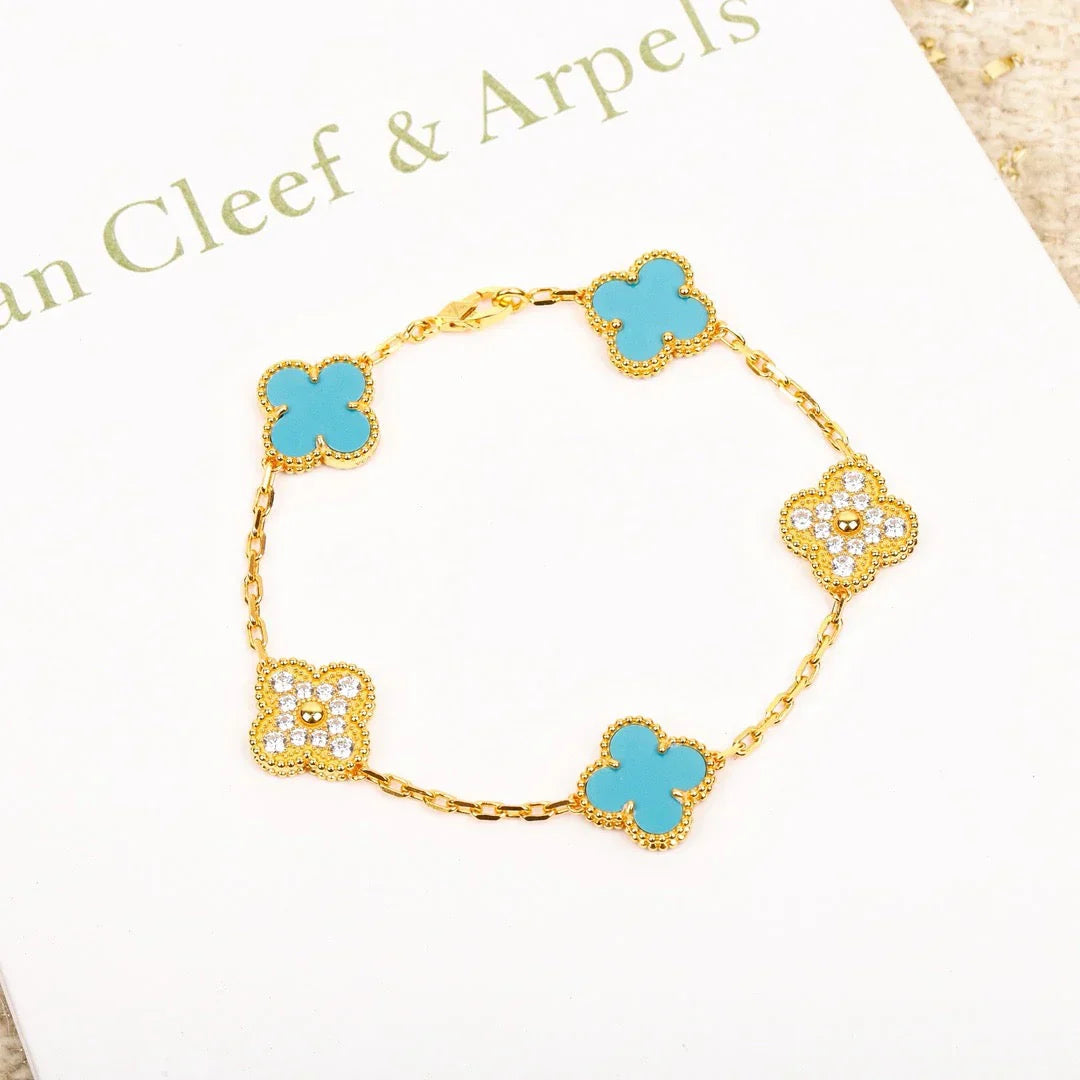 [Regal Jewels]CLOVER 5 MOTIF TURQUOISE BRACELET COLLECTION