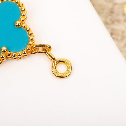 [Regal Jewels]CLOVER 5 MOTIF TURQUOISE DIAMOND GOLD BRACELET
