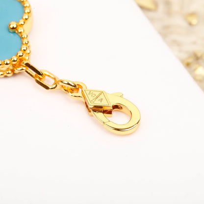 [Regal Jewels]CLOVER 5 MOTIF TURQUOISE DIAMOND GOLD BRACELET