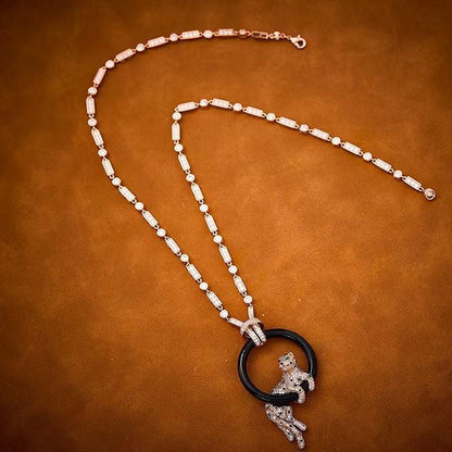 [Regal Jewels]NEW BLACK CIRCLE PANTHER FULL DIAMOND NECKLACE