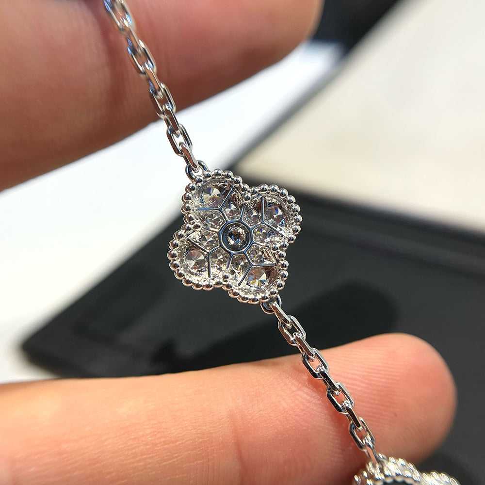 [Regal Jewels]CLOVER 5 MOTIF ONYXS DIAMOND BRACELET SILVER