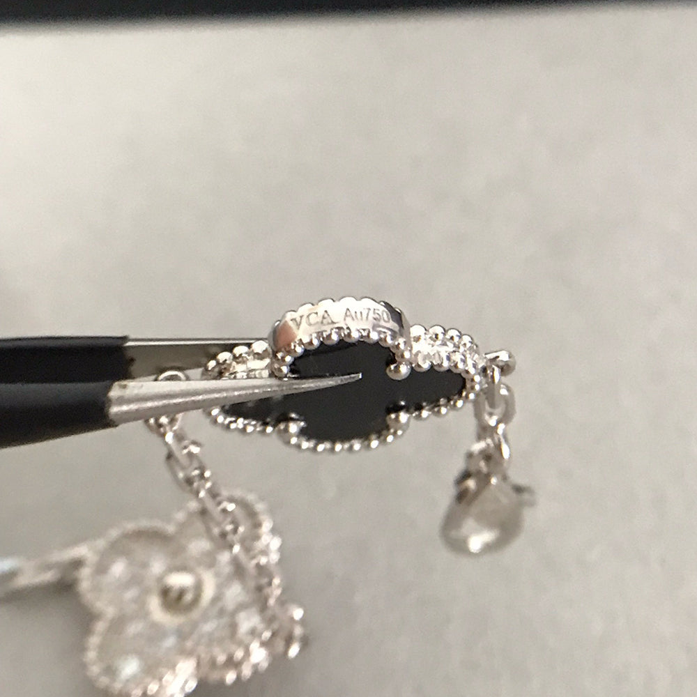 [Regal Jewels]CLOVER 5 MOTIF ONYXS DIAMOND BRACELET SILVER
