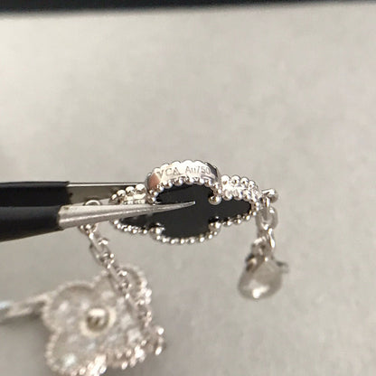[Regal Jewels]CLOVER 5 MOTIF ONYXS DIAMOND BRACELET SILVER