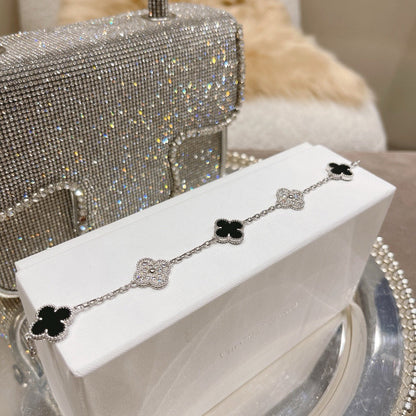 [Regal Jewels]CLOVER 5 MOTIF ONYXS DIAMOND BRACELET SILVER