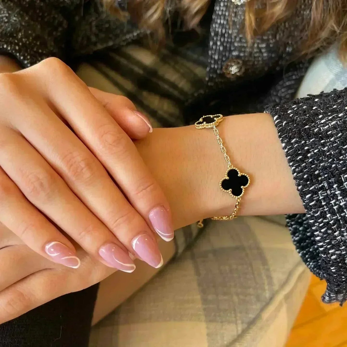 [Regal Jewels]CLOVER  5 MOTIFS BLACK ONYX BRACELET