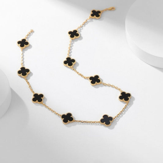 [Regal Jewels]CLOVER 10 MOTIFS ONYX NECKLACE