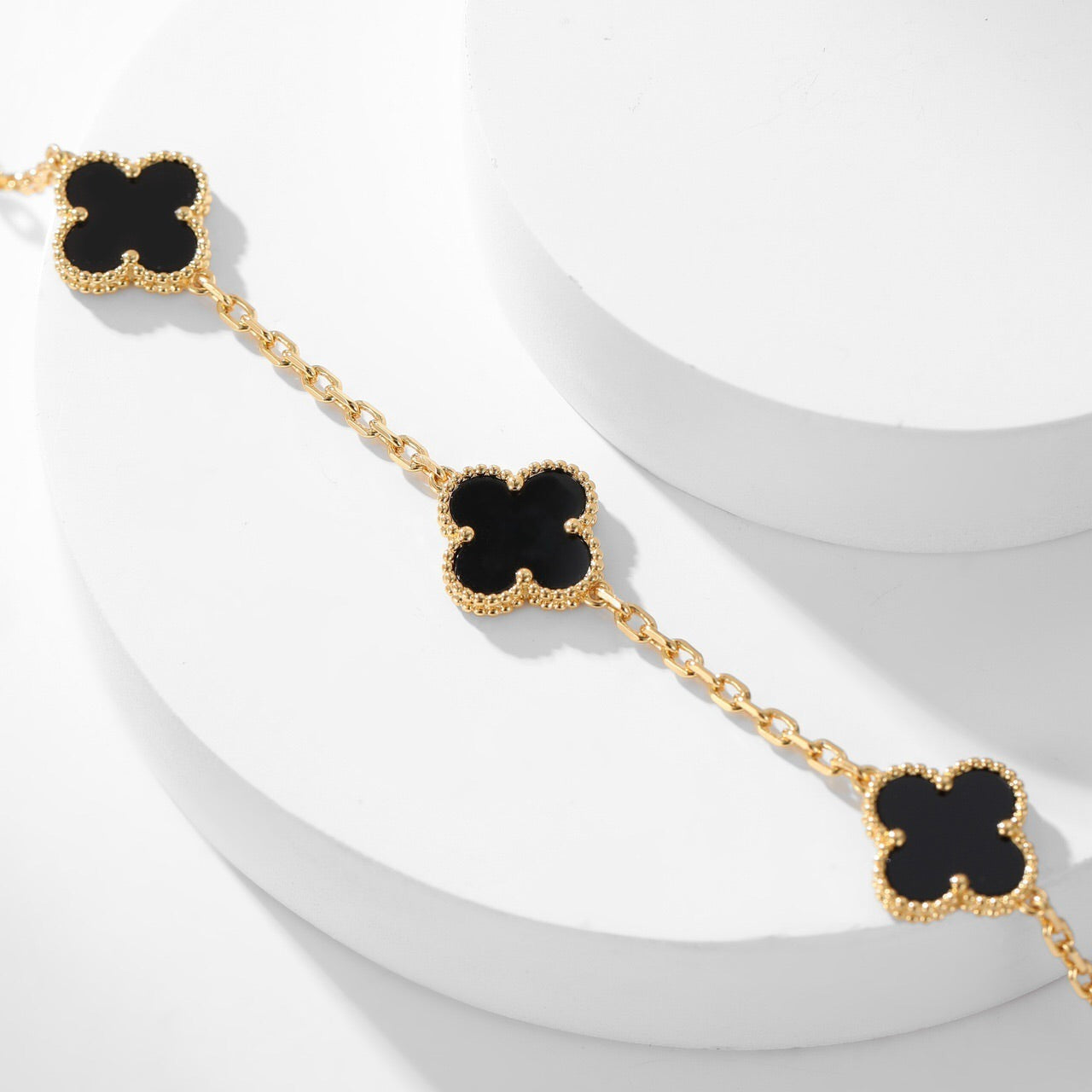 [Regal Jewels]CLOVER 10 MOTIFS ONYX NECKLACE