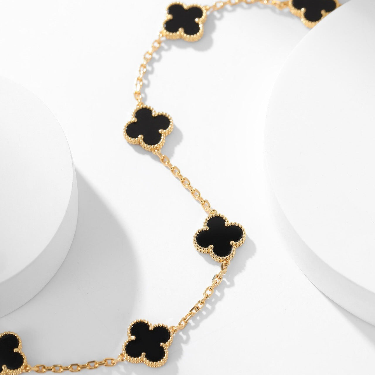 [Regal Jewels]CLOVER 10 MOTIFS ONYX NECKLACE