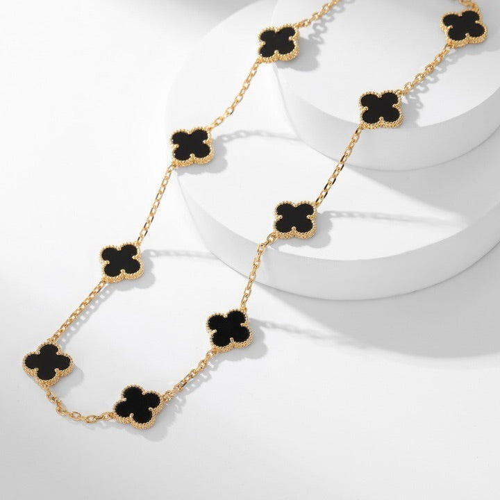 [Regal Jewels]CLOVER 10 MOTIFS ONYX NECKLACE