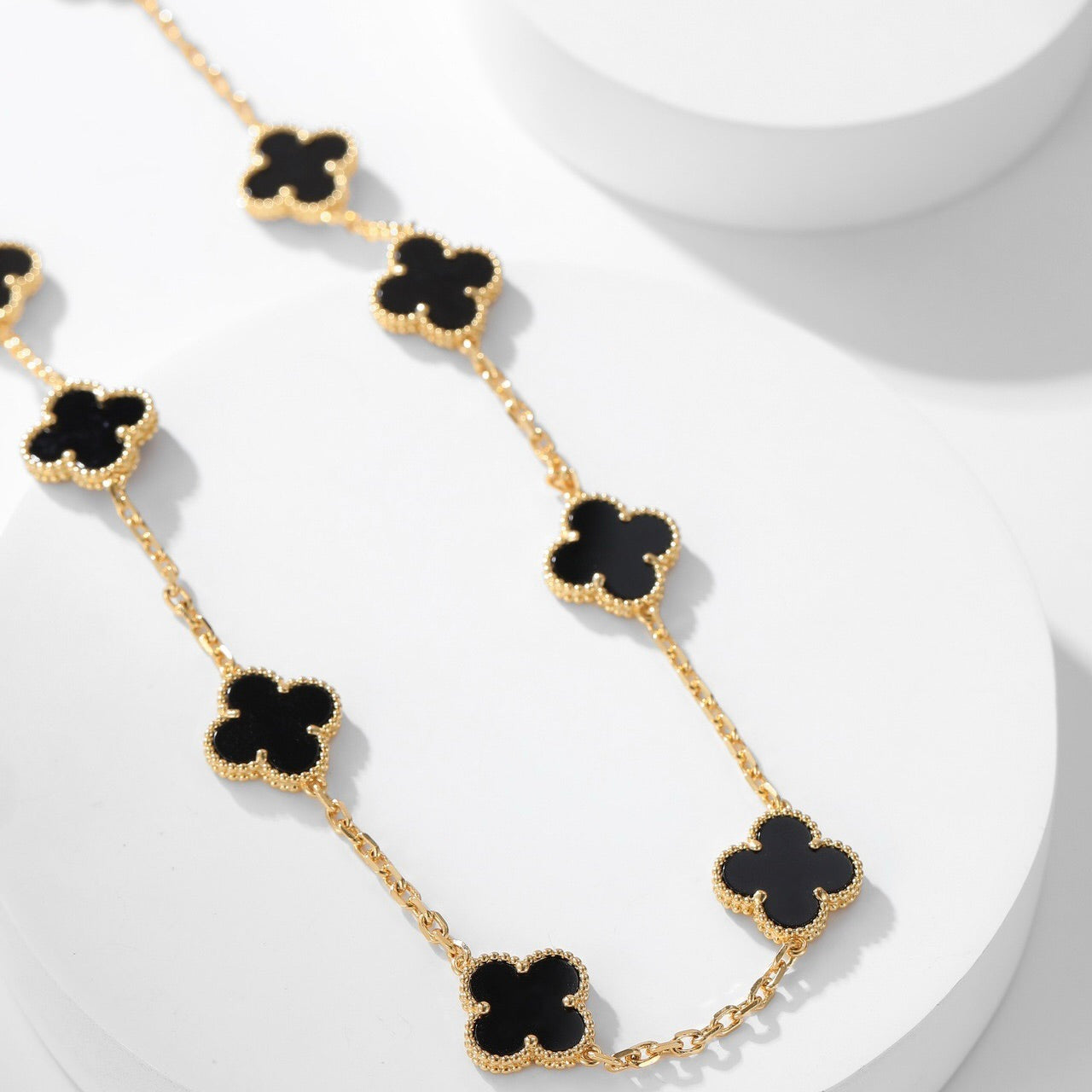 [Regal Jewels]CLOVER 10 MOTIFS ONYX NECKLACE