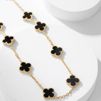 [Regal Jewels]CLOVER 10 MOTIFS ONYX NECKLACE