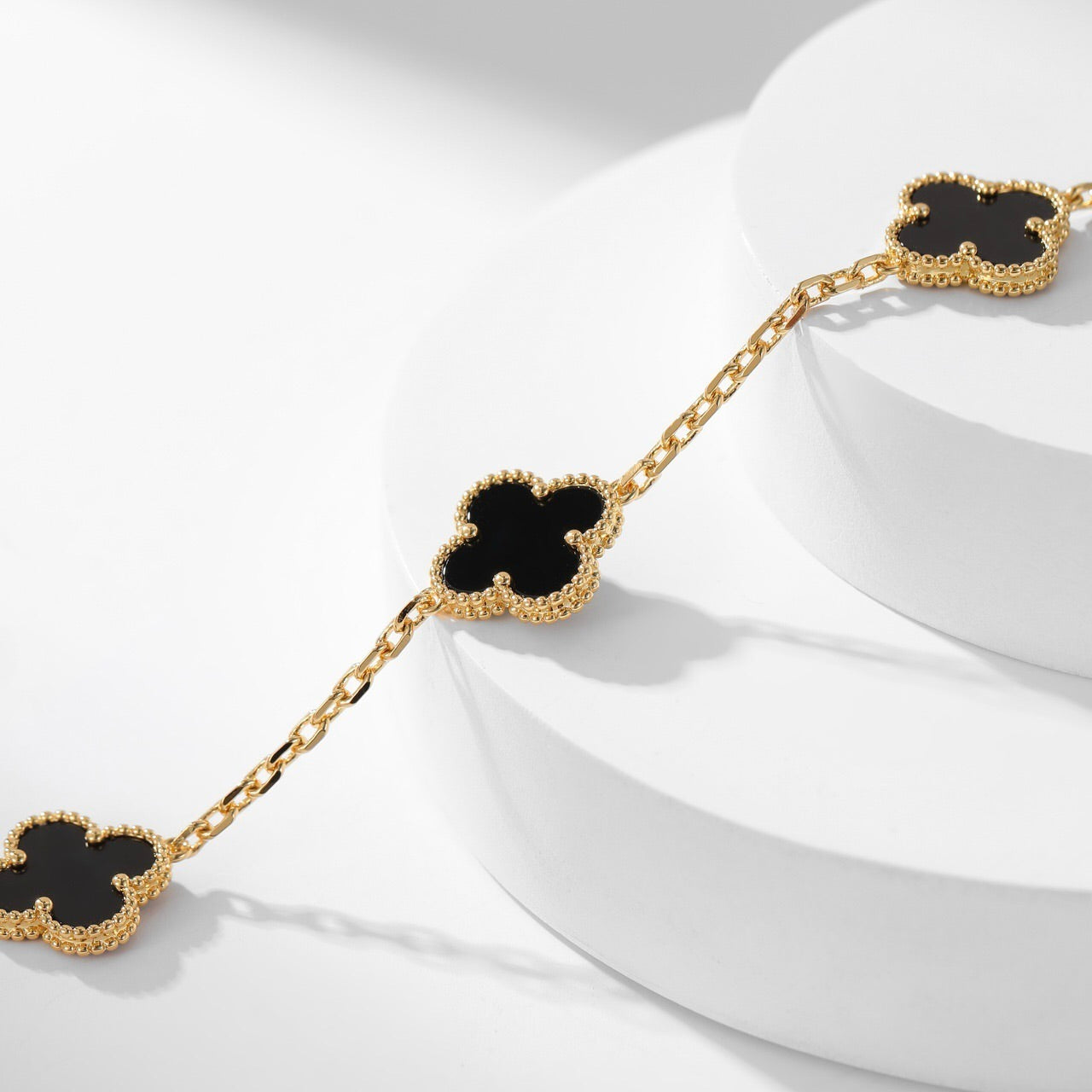 [Regal Jewels]CLOVER 10 MOTIFS ONYX NECKLACE