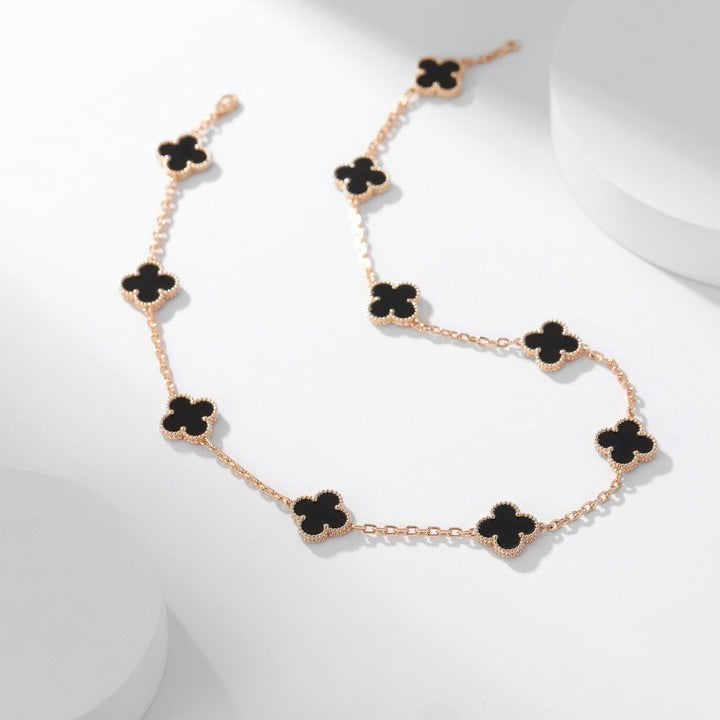[Regal Jewels]CLOVER 10 MOTIFS ONYX NECKLACE