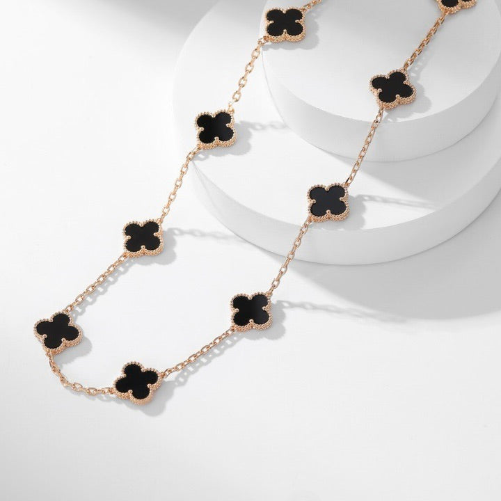 [Regal Jewels]CLOVER 10 MOTIFS ONYX NECKLACE