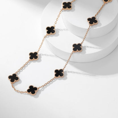 [Regal Jewels]CLOVER 10 MOTIFS ONYX NECKLACE