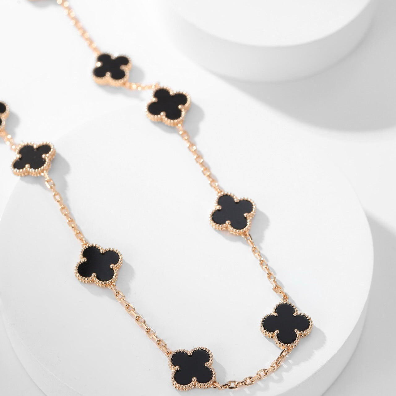 [Regal Jewels]CLOVER 10 MOTIFS ONYX NECKLACE
