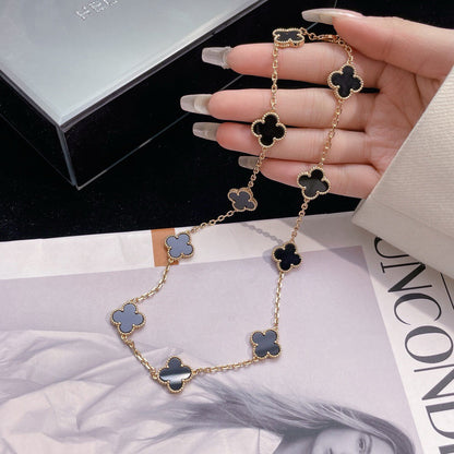 [Regal Jewels]CLOVER 10 MOTIFS ONYX NECKLACE