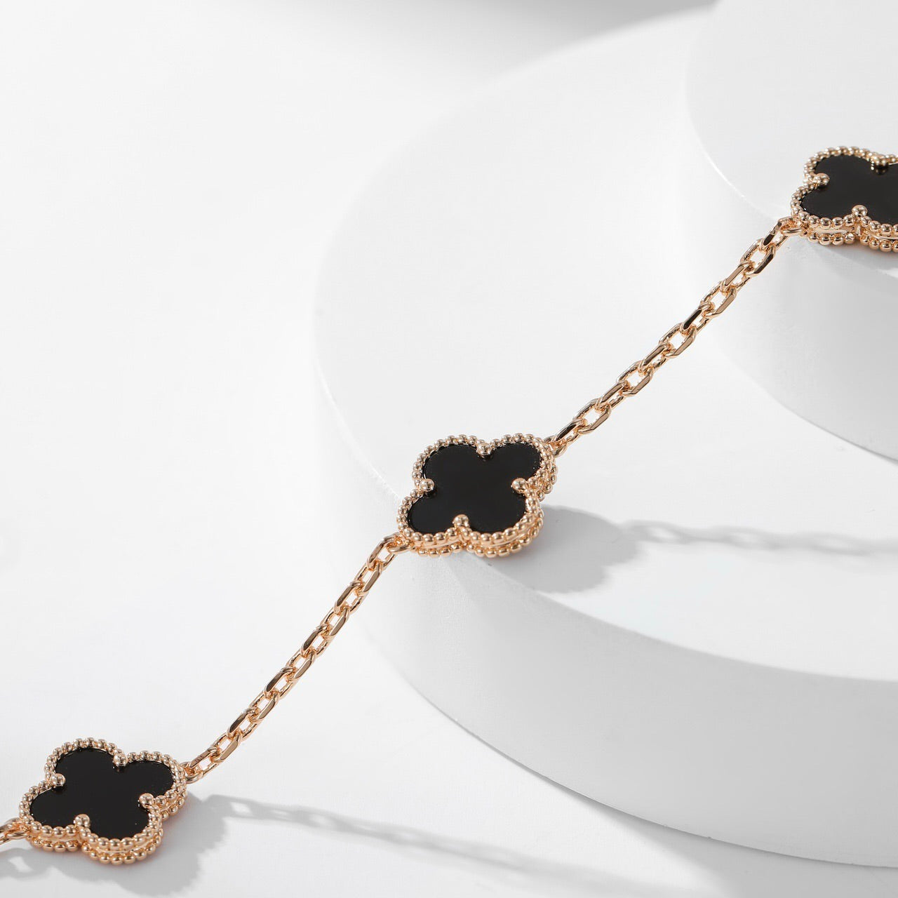 [Regal Jewels]CLOVER 10 MOTIFS ONYX NECKLACE