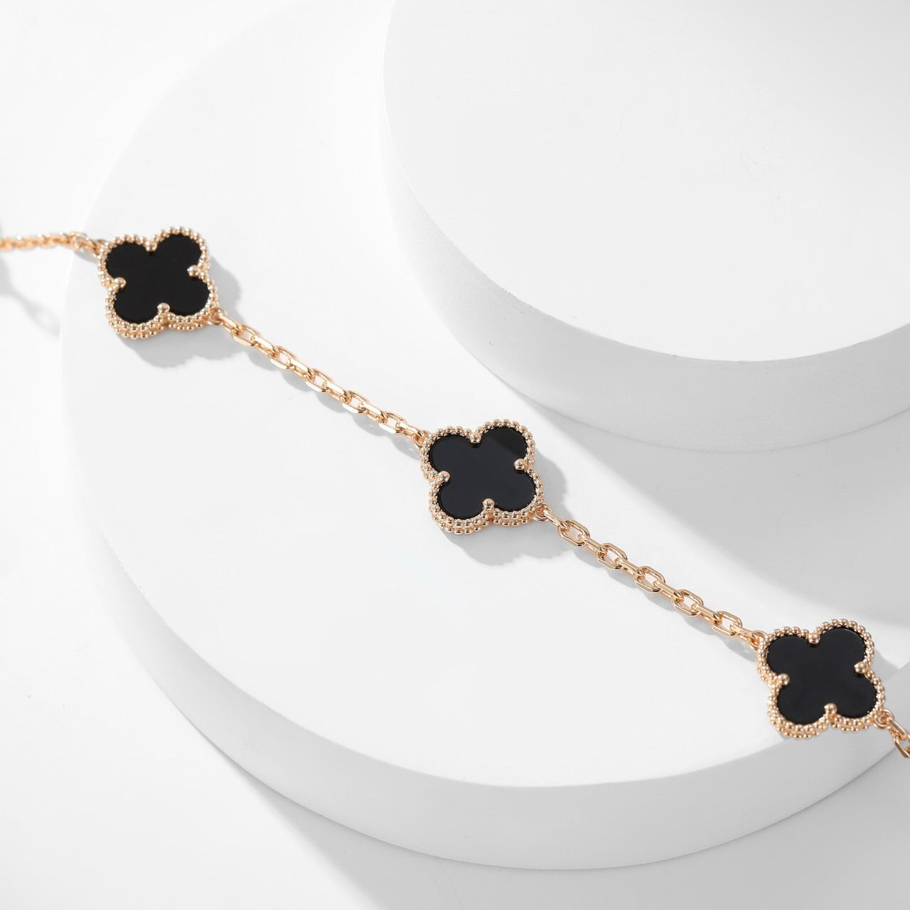[Regal Jewels]CLOVER 10 MOTIFS ONYX NECKLACE