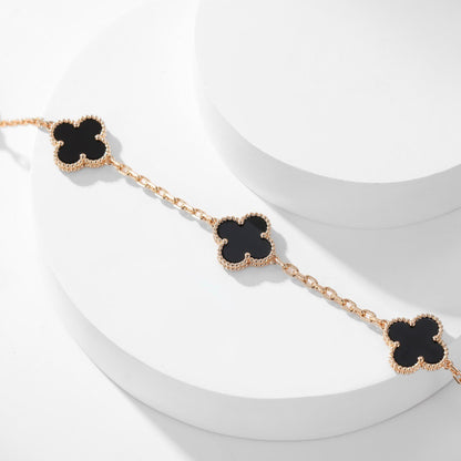 [Regal Jewels]CLOVER 10 MOTIFS ONYX NECKLACE