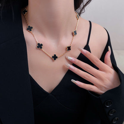 [Regal Jewels]CLOVER 10 MOTIFS ONYX NECKLACE
