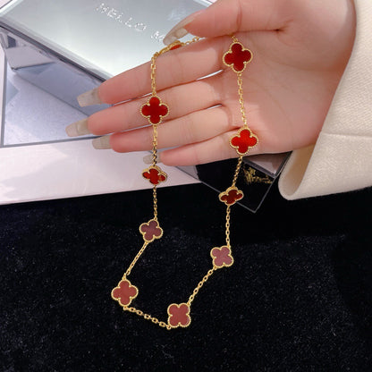 [Regal Jewels]CLOVER 10 MOTIFS CARNELIAN NECKLACE