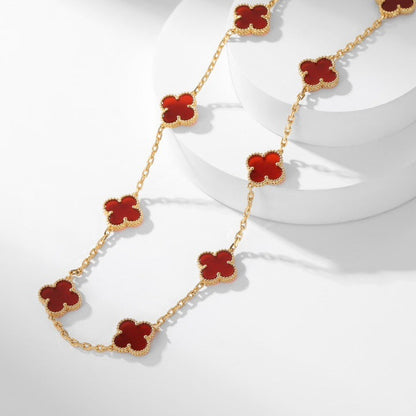 [Regal Jewels]CLOVER 10 MOTIFS CARNELIAN NECKLACE